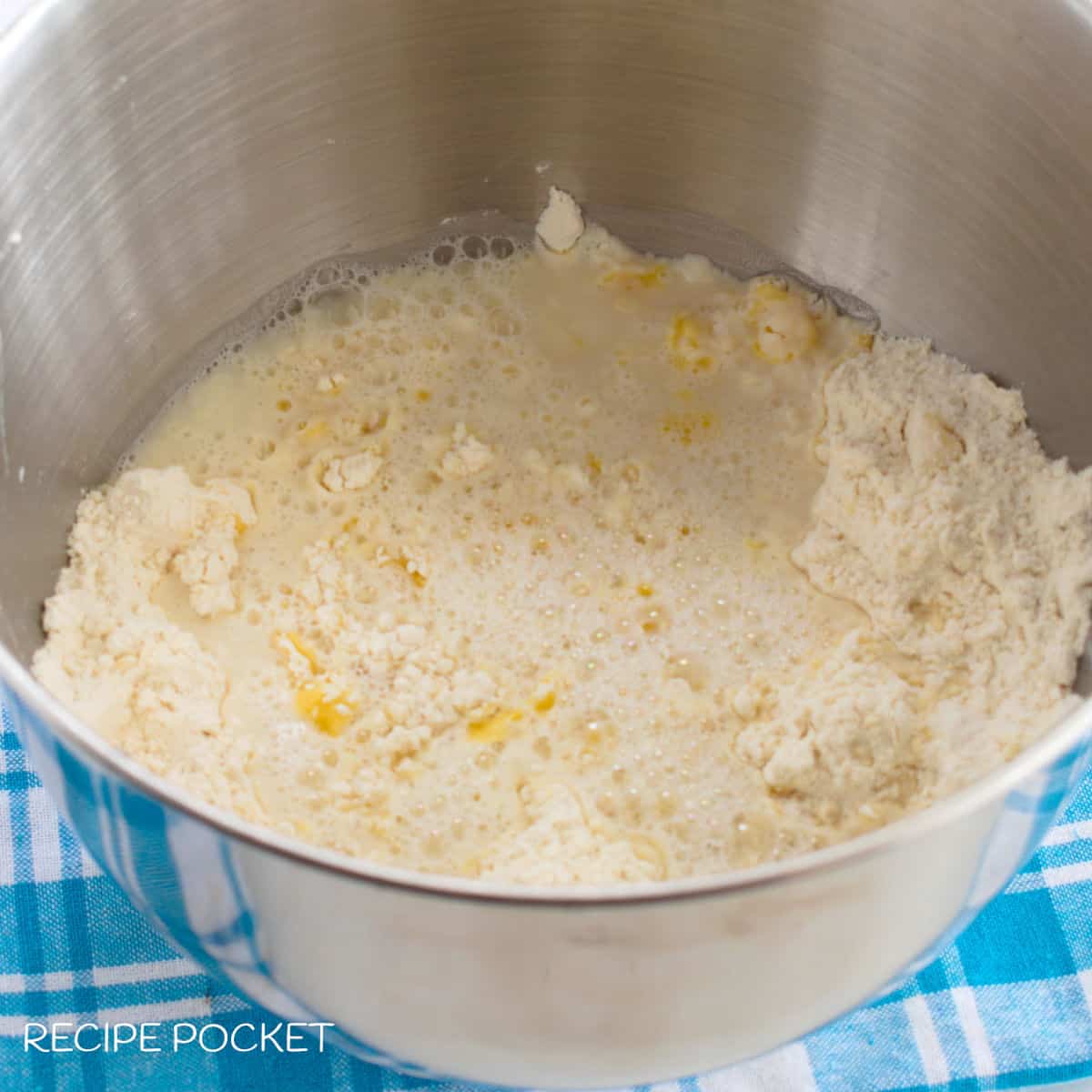 Water added to a flour and butter mixture.