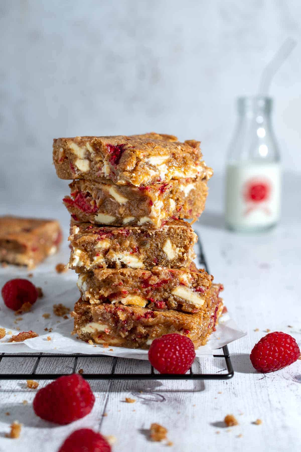 Raspberry and white chocolate blondies.