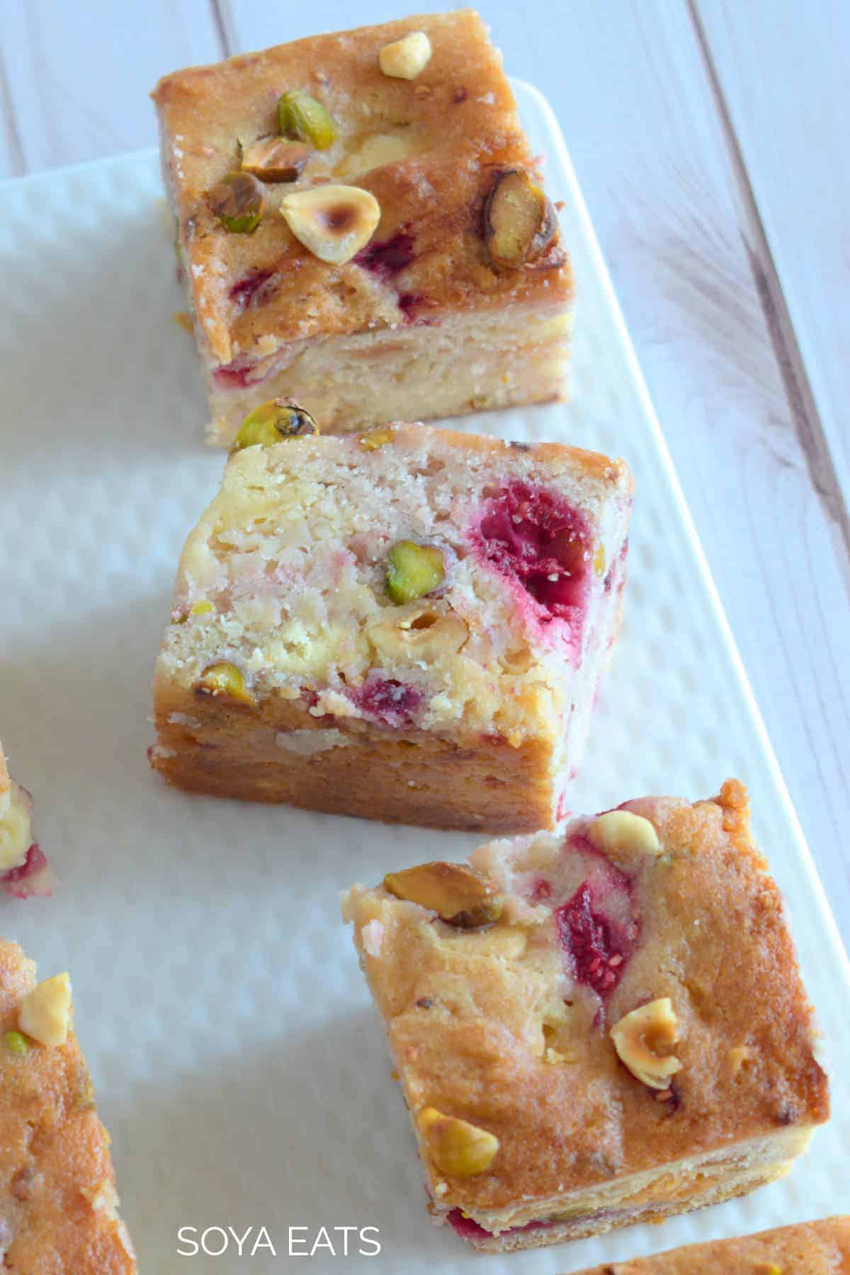 White chocolate raspberry blondies.