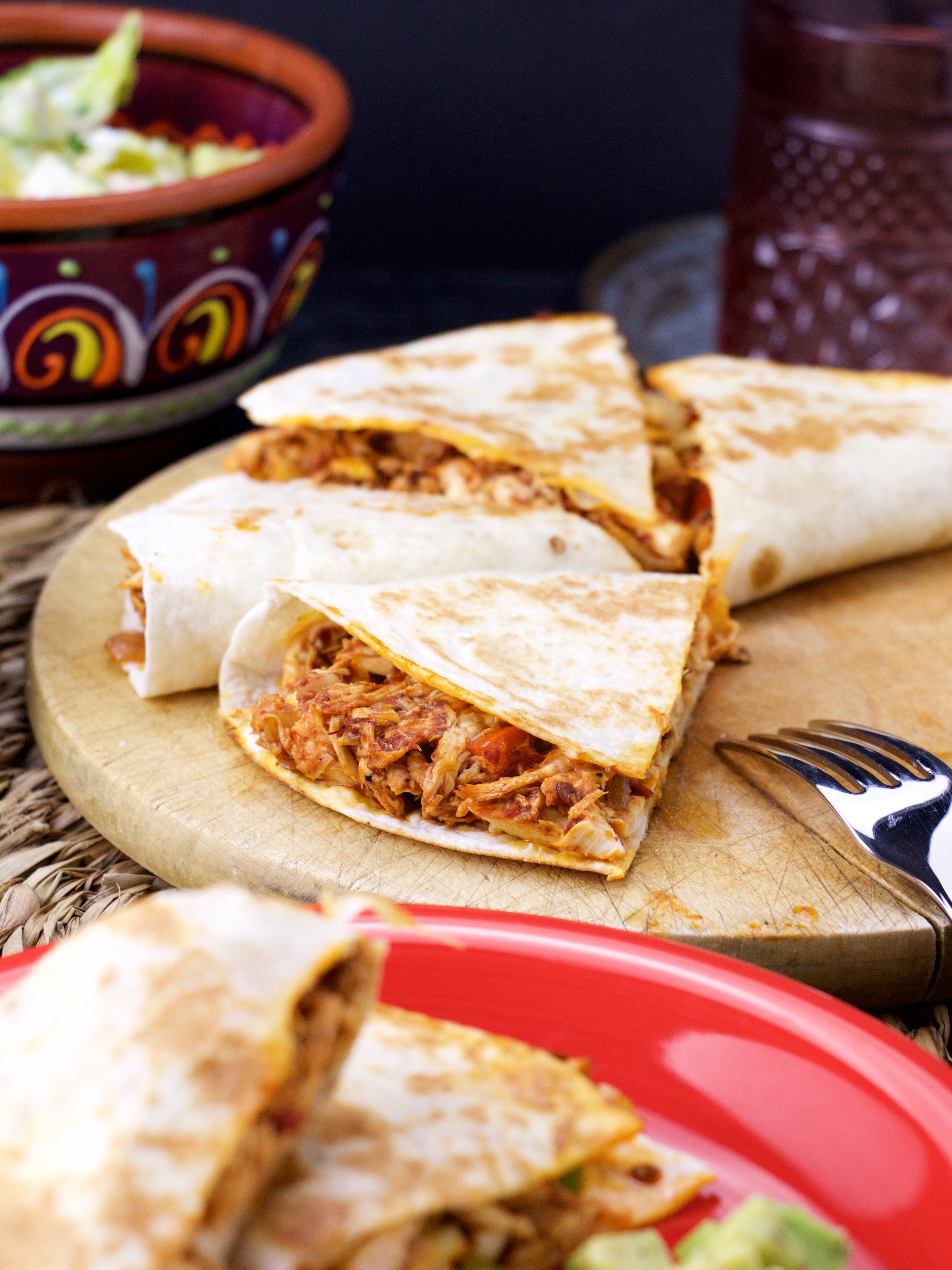 Chipotle chicken quesadillas.