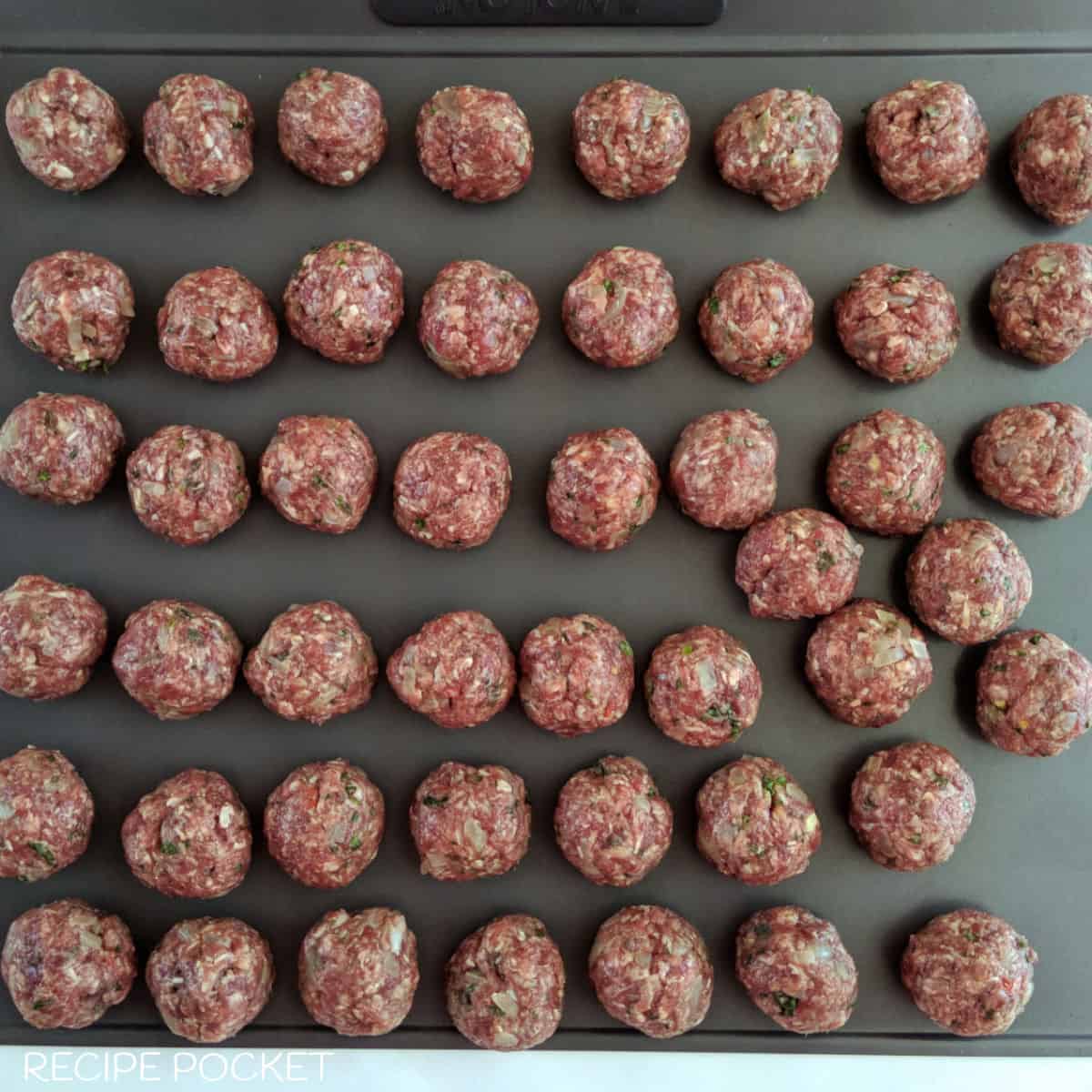 Meatballs on a tray.